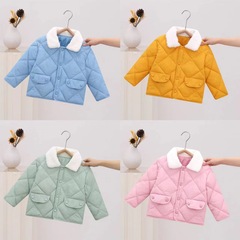 Children's Clothing 2023 New Children's Fur Collar Cotton Clothes Small and Medium-sized Children's Hooded Short Plus Velvet Cotton Jackets Men's and Women's Treasure Thick Jackets