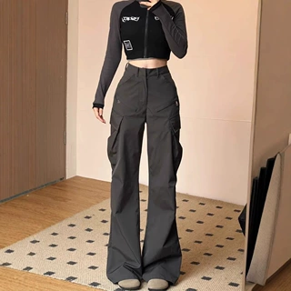 定制美式高街直筒牛仔工装裤女2026春夏秋季高腰拖地长裤现货批发