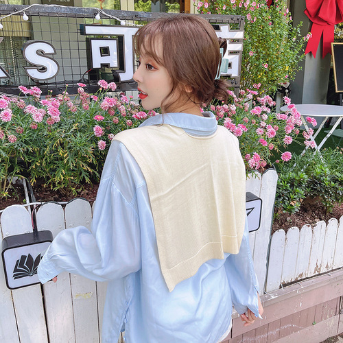 Korean style knitted wool shawl for women in spring and summer air-conditioned room with knitted neck gaiter, small waistcoat, knotted scarf, fake collar