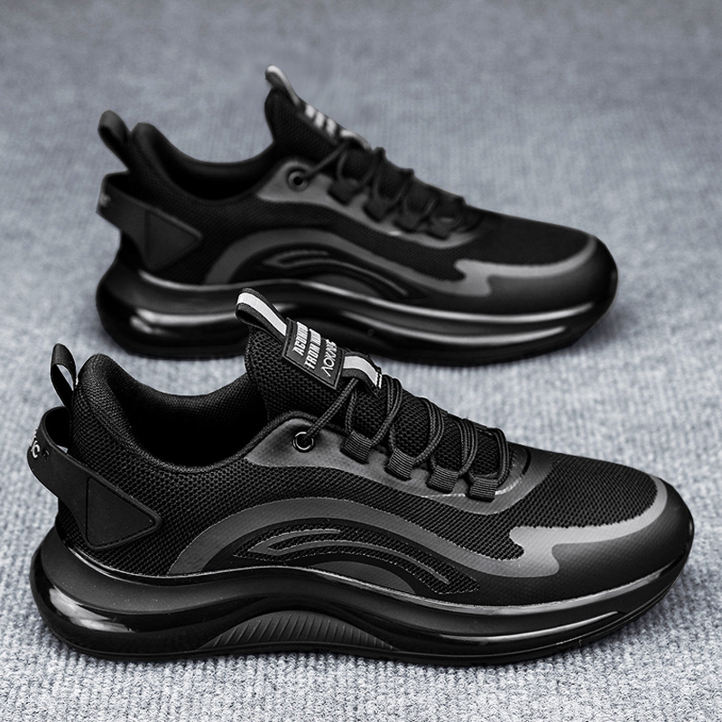黑色男鞋夏季透氣2024新款飛織網面運動鞋男款防滑耐髒工作勞保鞋