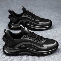 黑色男鞋夏季透氣2024新款飛織網面運動鞋男款防滑耐髒工作勞保鞋