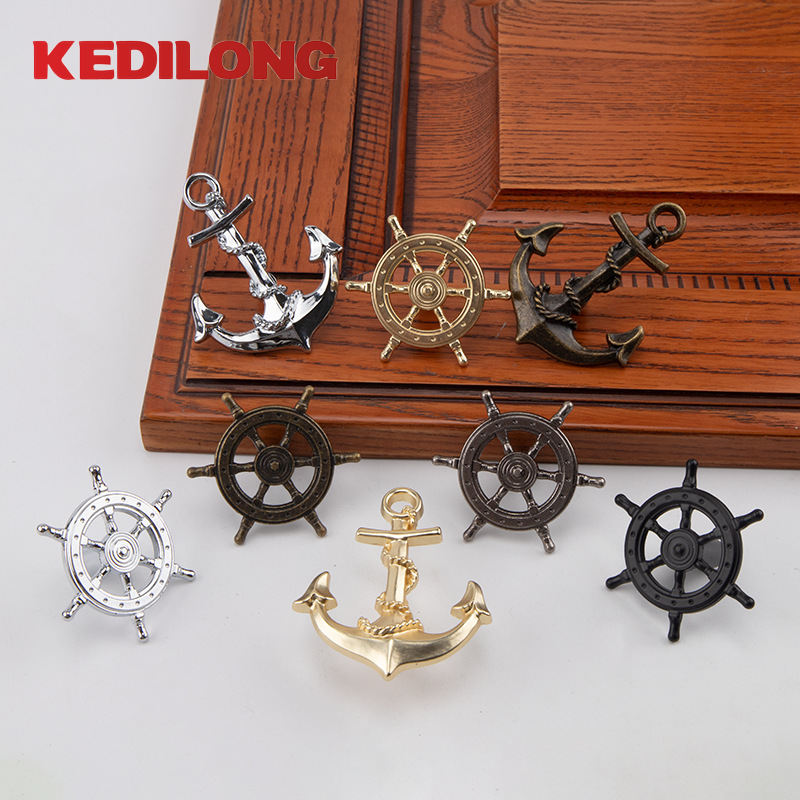 Retro Ship Anchor Handle American Hardware Dresser Cabinet Handle Ship Wheel Steering Wheel Drawer Single Hole Handle Creative Ancient Style