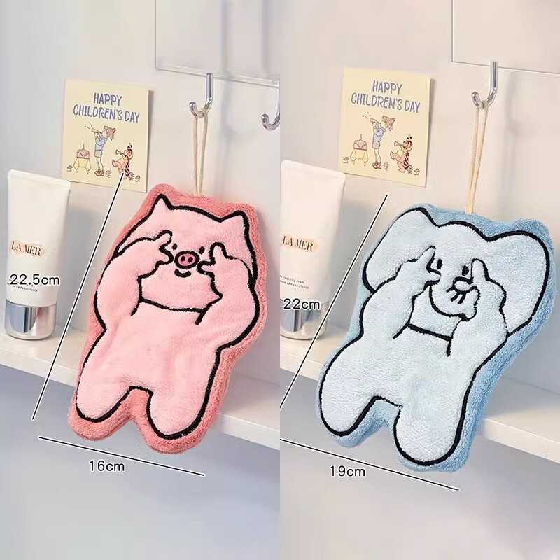 かわいい漫画刺繍コーラルベルベットワイプ家庭用キッチンタオルトイレ子供手洗い强い吸水ワイプタオル|undefined