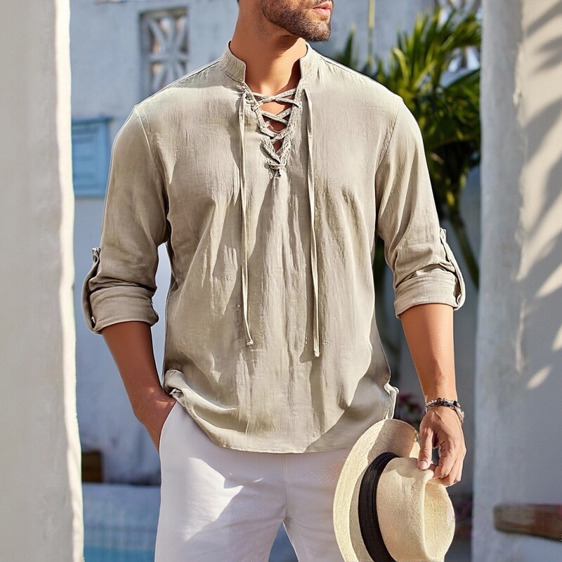 Cross-Border European and American Amazon Popular Halloween Crazy Men's Artistic Clothing Solid Color Tops Stand-Up Collar Long-Sleeved Shirts