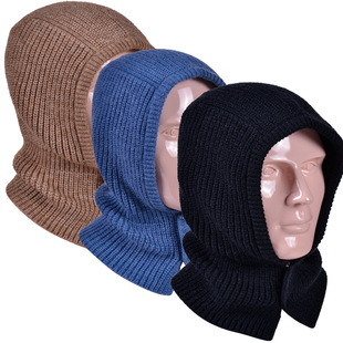 Cross-Border Winter Knitted Woolen One-Piece Hat European and American Men's and Women's Warm Snap-Button Neck Scarf Woolen Ear Protection Neck Protection Hat