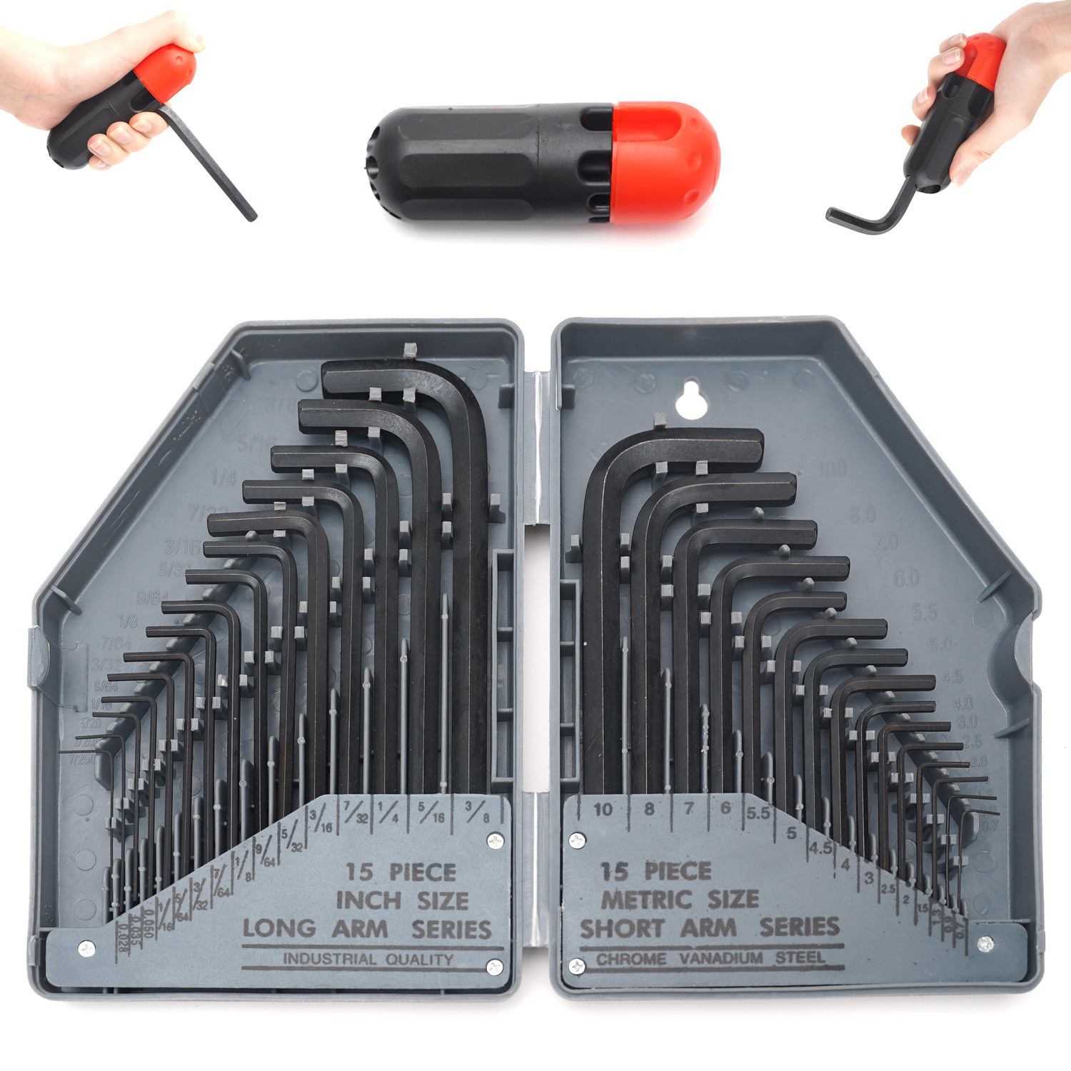 30PC带加力棒盒装公制英制发黑加长内六角工具全套内六角工具扳手