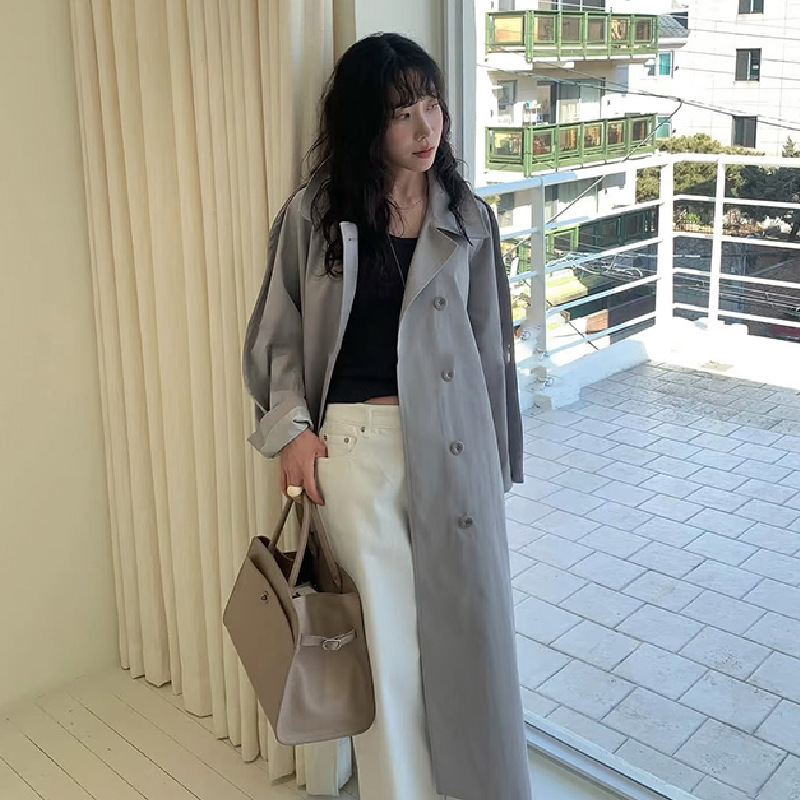 韩国东大门2025秋季新款英伦风翻领长款系带收腰显瘦风衣外套女|undefined