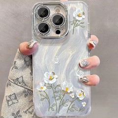 小さな新鮮な白い花 Apple 15 携帯電話ケースに適したグリッターレンズフィルム iphone16pro 羽糸新スタイル