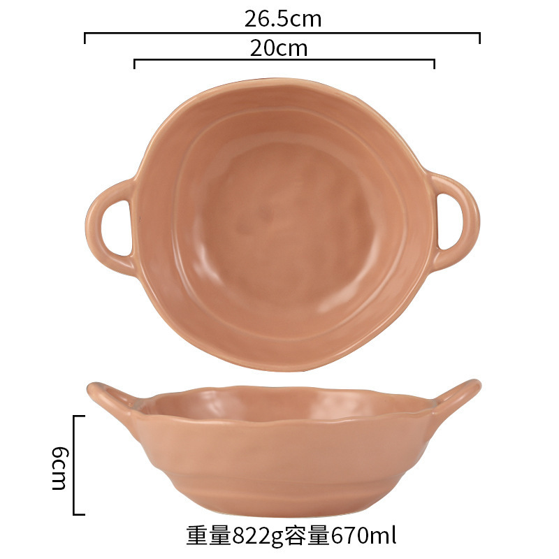 人気の手作り不規則双耳陶器ボウル、高級家庭用フルーツ高価値インスタントラーメンボウル、スープボウル、サラダボウル|undefined