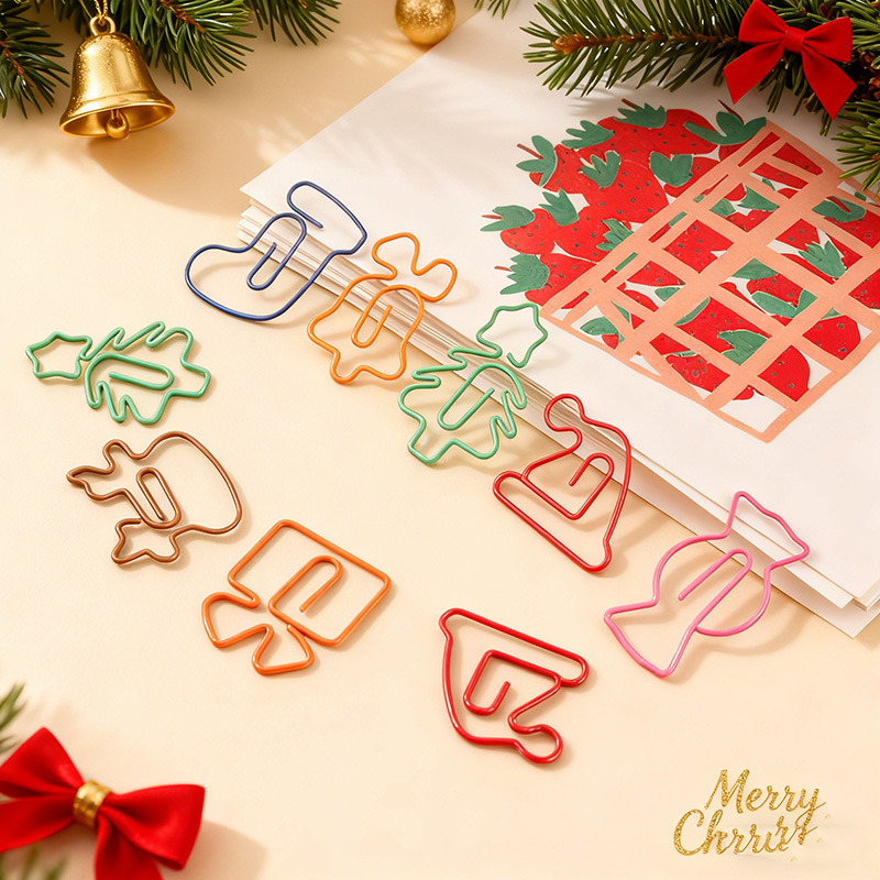 圣诞回形针曲别针彩色万字夹创意节日装饰纸夹办公用品回形针批发