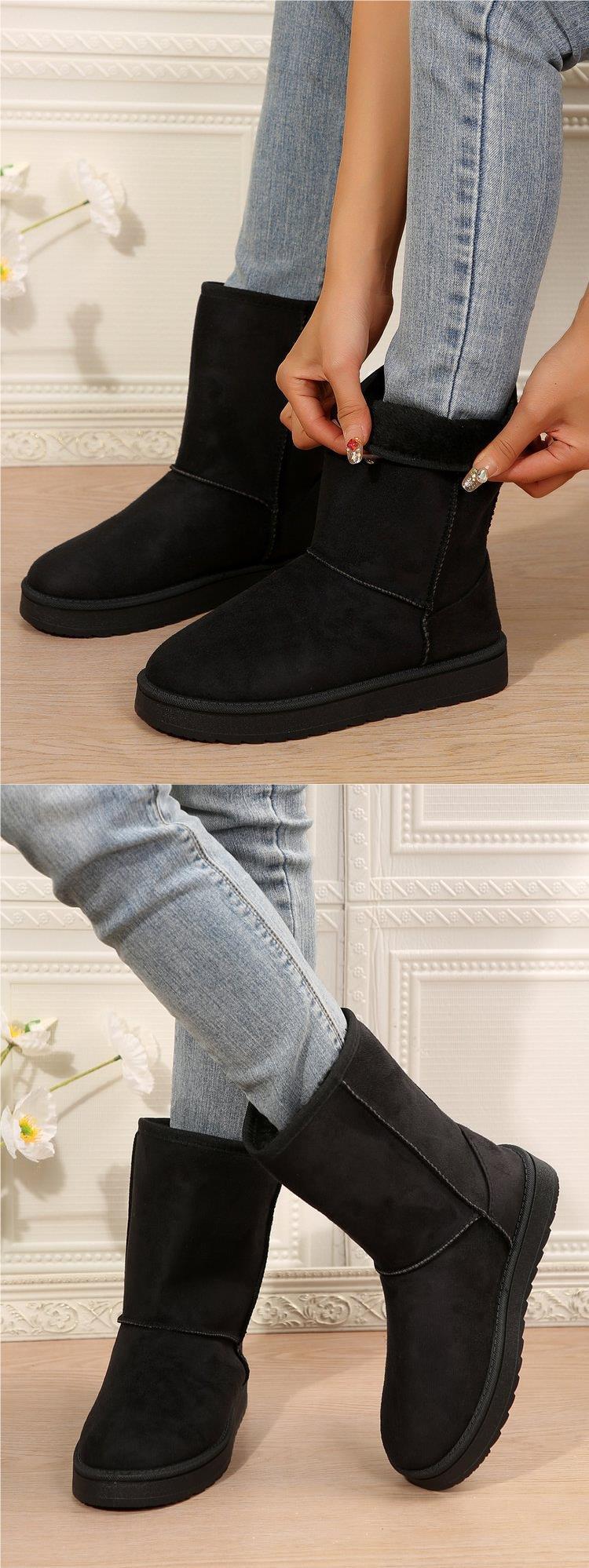 Botas de nieve para mujer, nuevo estilo de otoño e invierno, manga corta de felpa artificial, cabeza redonda, suela plana, parte superior media_voghion.com