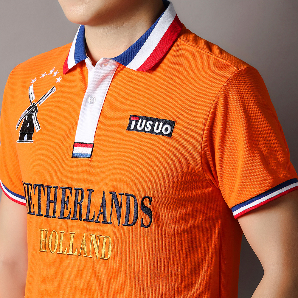Frühling und Sommer Neues Poloshirt für Herren Niederländischer Fußball Katar Weltmeisterschaft Royal Freizeit Sport Reine Baumwolle Stickerei_voghion.com