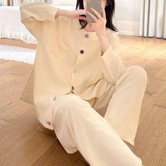 德绒保暖睡衣女秋冬季新款开衫长袖长裤少女休闲宽松家居服两件套
