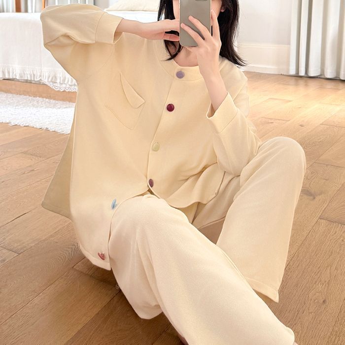德绒保暖睡衣女秋冬季新款开衫长袖长裤少女休闲宽松家居服两件套|undefined