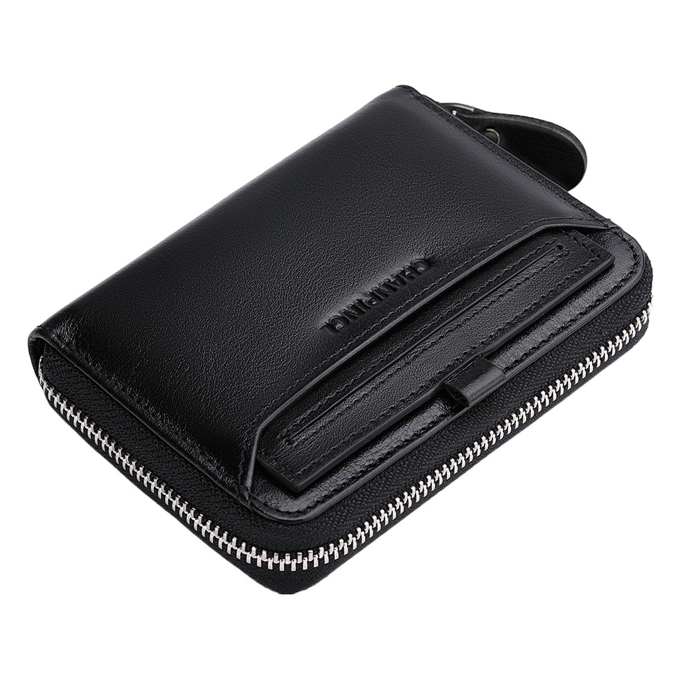 Cross-Border Dropshipping of Genuine C-Brand Men's Wallets, First-Layer Cowhide Leather Pull-Out Zipper Wallet, Vertical Multi-Functional Wallet