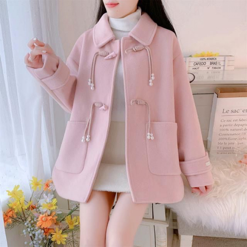 毛呢大衣外套女夹棉加厚宽松减龄加厚秋冬2025冬新款韩版翻领女装