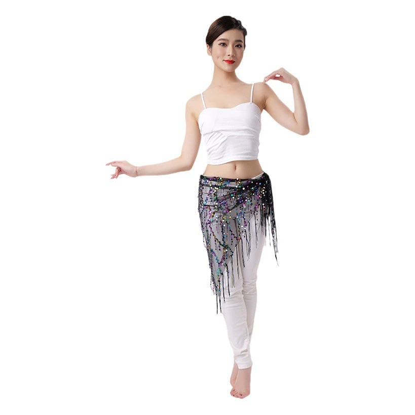 Внешняя торговля Танец живота Блестки Кисточка Треугольное полотенце Представление Полотенце для бедер Практика Талия Цепь Полотенце для талии Индийская танцевальная одежда