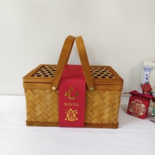 厂家端午粽子礼品篮双提手竹篮竹盒月饼篮伴手礼品篮包装篮竹质工