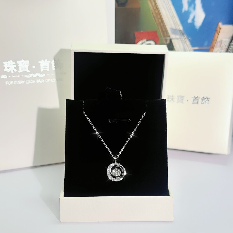 原创S925纯银双月之心项链女小众设计时尚气质锁骨链月亮灵动吊坠|undefined