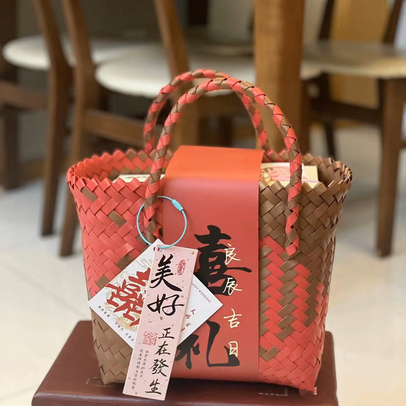 新しい中国風のウェディングギフト包装コンパニオンギフトバッグ新築祝い満月中秋節ギフトボックス織ハッピーイベントバスケット|undefined