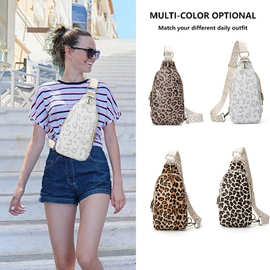 新款PU豹纹包包斜挎包女胸包亚马逊爆款欧美复古印花腰包单肩包