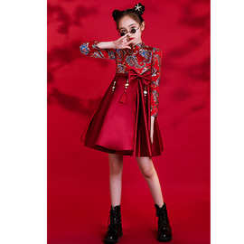 女童国潮旗袍夏季长袖中国风儿童礼服公主裙唐装演出服过年拜年服