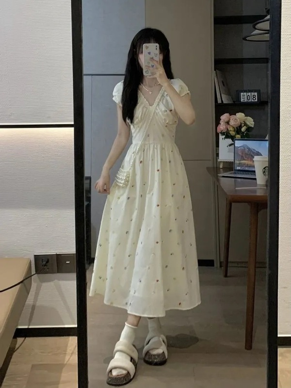 法式设计开学季甜美碎花显瘦夏季奶乖新款气质收腰芭蕾连衣裙裙子|undefined