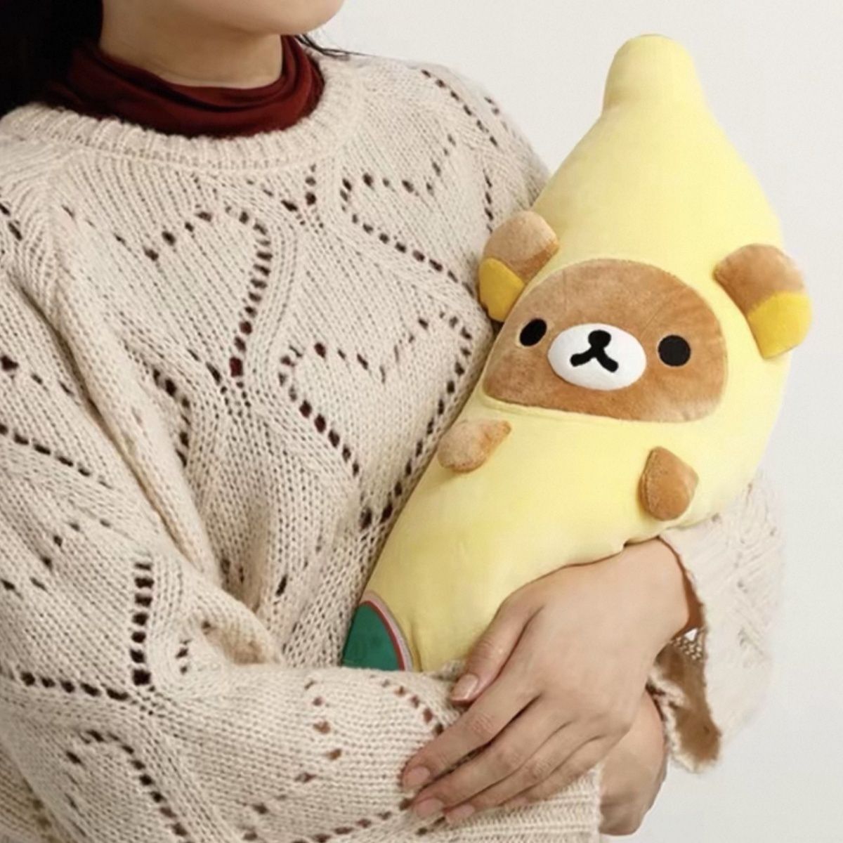 Trendy banana pillow, Rilakkuma long soft plush toy, cute banana-shaped cushion, gift for girls