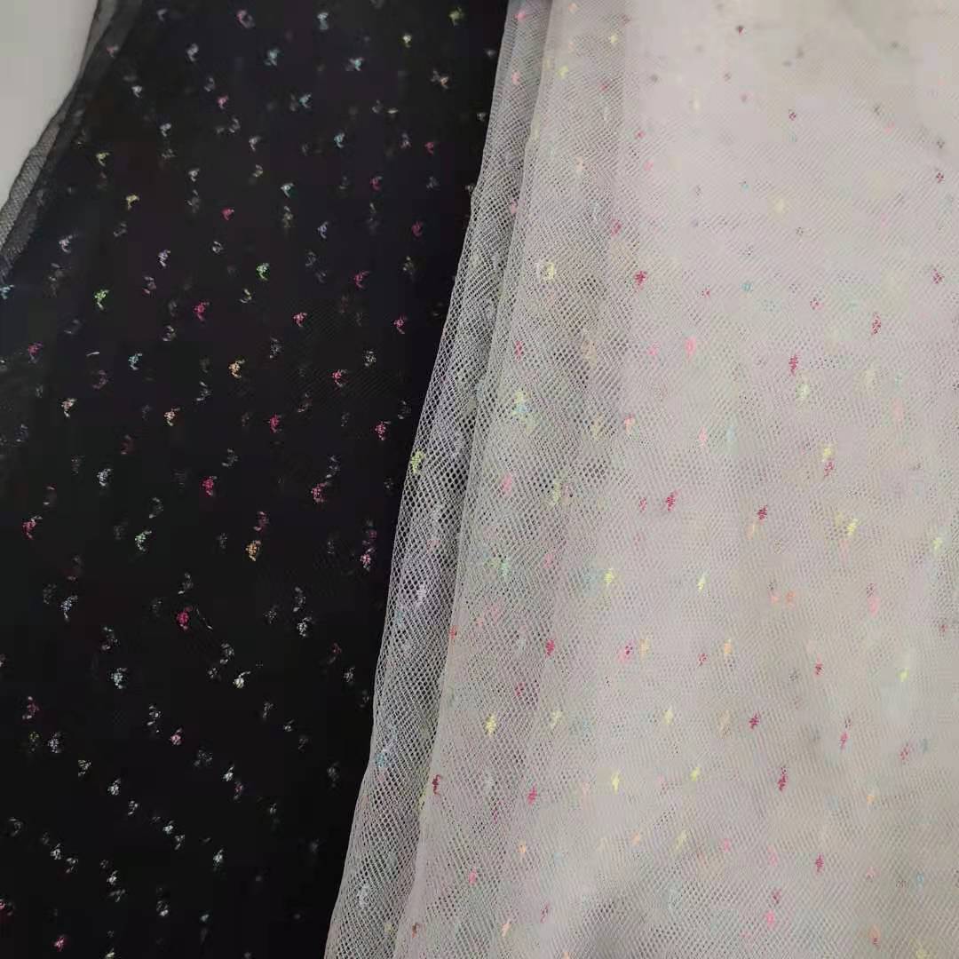 【厂家批发】春夏新款轻薄无弹锦纶彩色小点点剪线提花网纱 现货