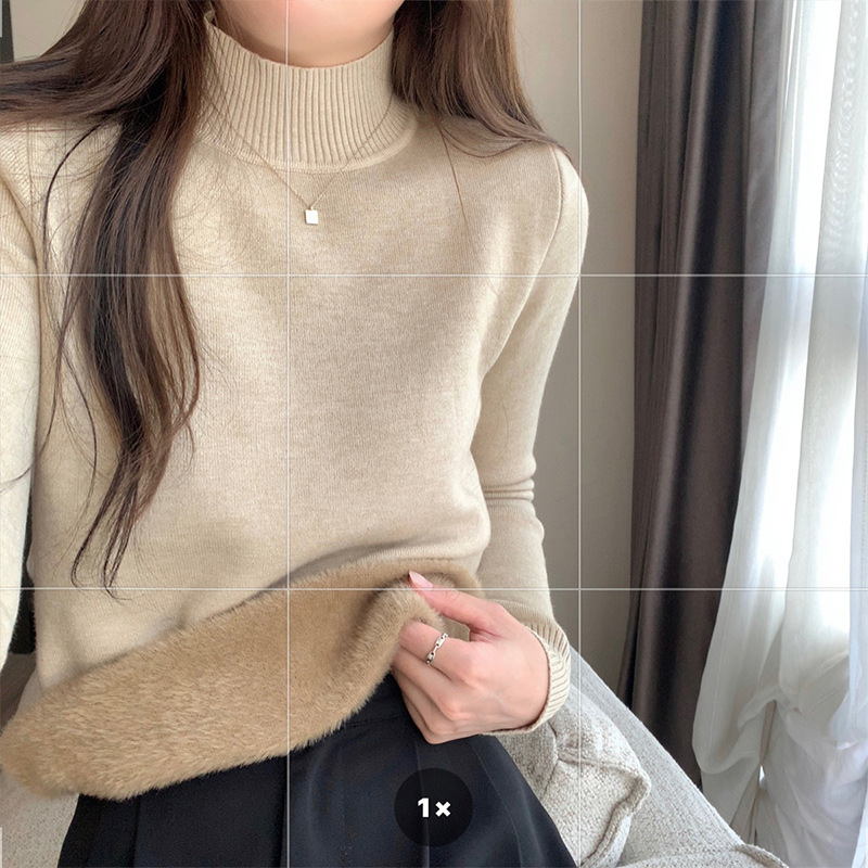 一体绒加绒加厚半高领针织衫毛衣女2025秋冬季新款内搭中领打底衫|undefined
