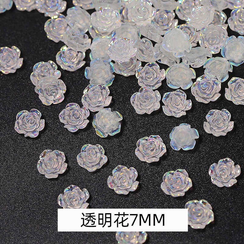 Camellia nail jewelry wholesale resin popular transparent Aurora Rose three-dimensional accessories nail decoration