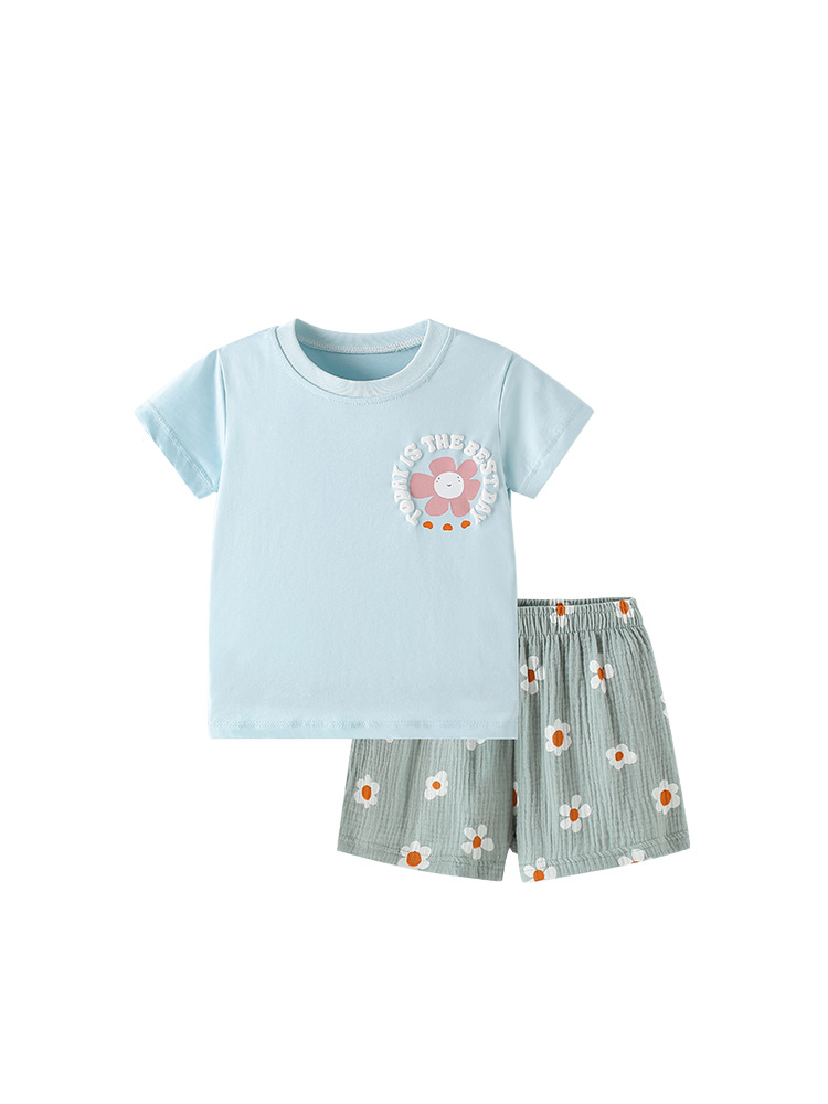 Traje para niños malwee transfronterizo, nuevo estilo de verano, camiseta de cuello redondo para niños pequeños y medianos europeos y americanos, traje de dos piezas casual de moda