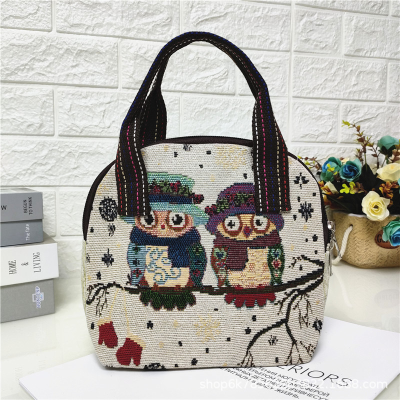 2024 nuevo color de doble cara de dibujos animados de punto bolsa de lona textura de comercio exterior mamá bolsa de compras monedero móvil