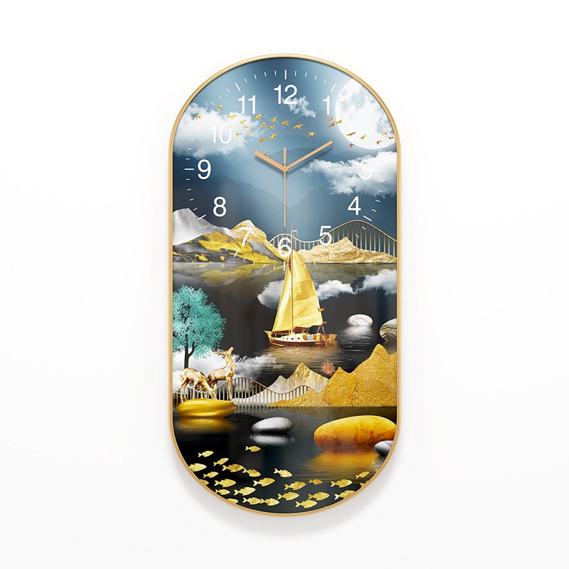 Luz reloj de porcelana de cristal de lujo Reloj de pared de la sala de estar Nórdico pintura decorativa de pared de moda casera simple reloj mudo reloj creativo