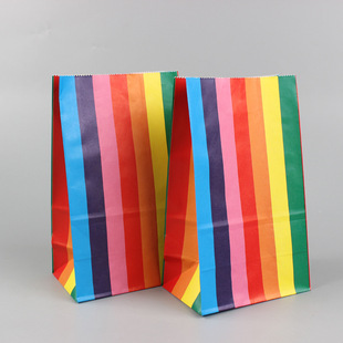 In stock rainbow cross-border Amazon flat disposable Kraft paper packing bag colorful vertical stripes portable paper bag
