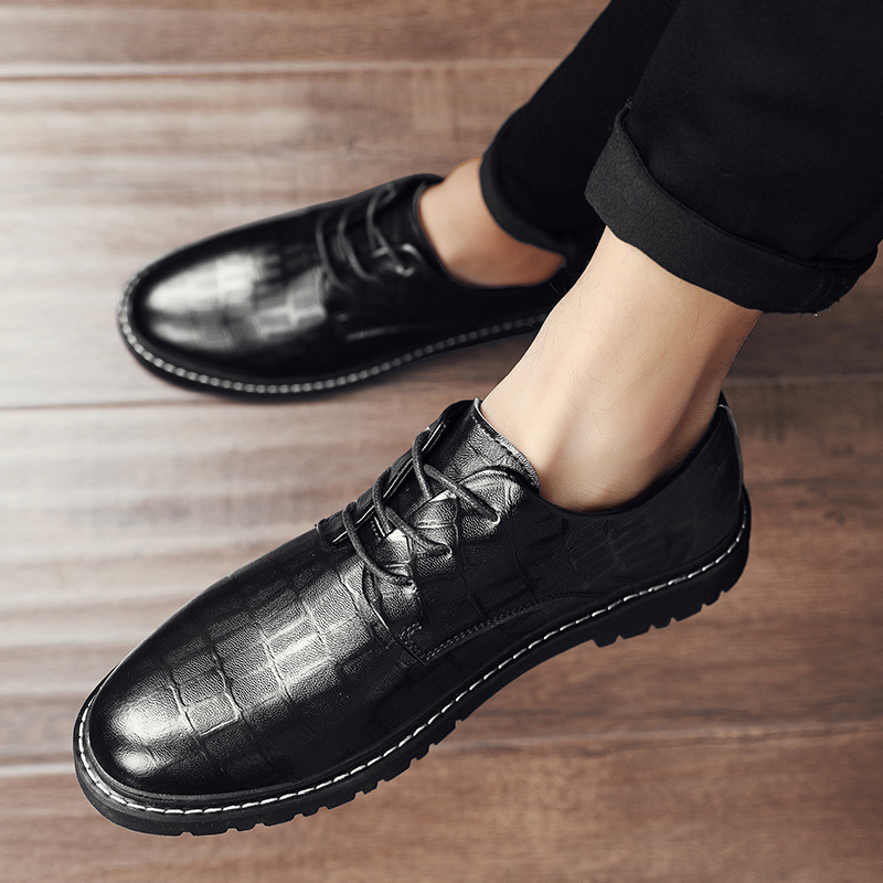 男鞋春季2022新款商务正装英伦休闲潮流百搭板鞋男士黑色皮鞋潮鞋|ru