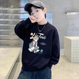 天才鲸儿童秋季新款韩版洋气卡通印花卫衣男童秋冬款加绒保暖上衣