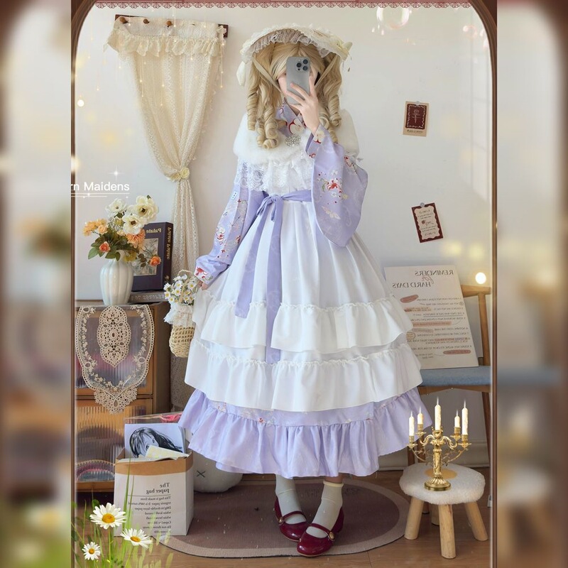 Original Hanfu Design by Nian Sui An: Ming Dynasty Style Cross-Collar Dress with Purple Puffy Skirt, Chinese Style Lolita Outfit