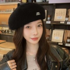 日系复古黑色针织贝雷帽女秋冬季气质文艺百搭显脸小毛线画家帽子