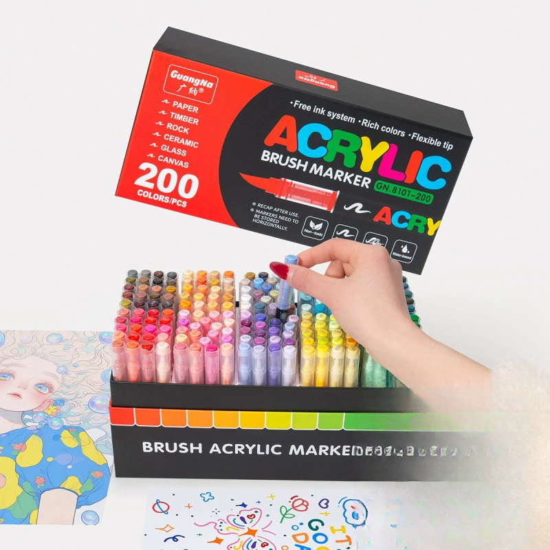 Brush acrylic marker set, 240 colors, direct-flow refill, odorless blendable ink