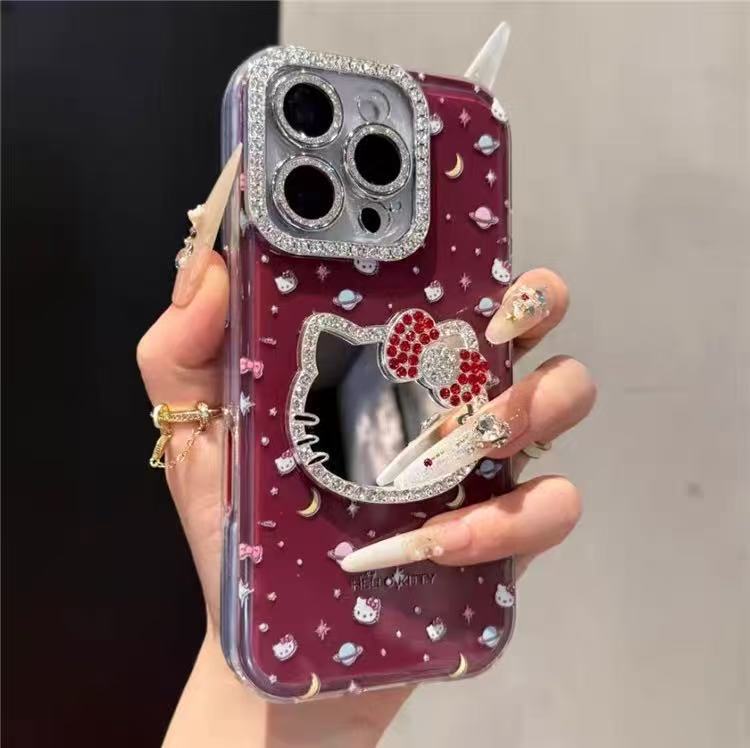 Espejo kt tridimensional estilo ins color sólido para iPhone16 Apple 15ProMax/14 funda para teléfono móvil 13 diamante flash 15