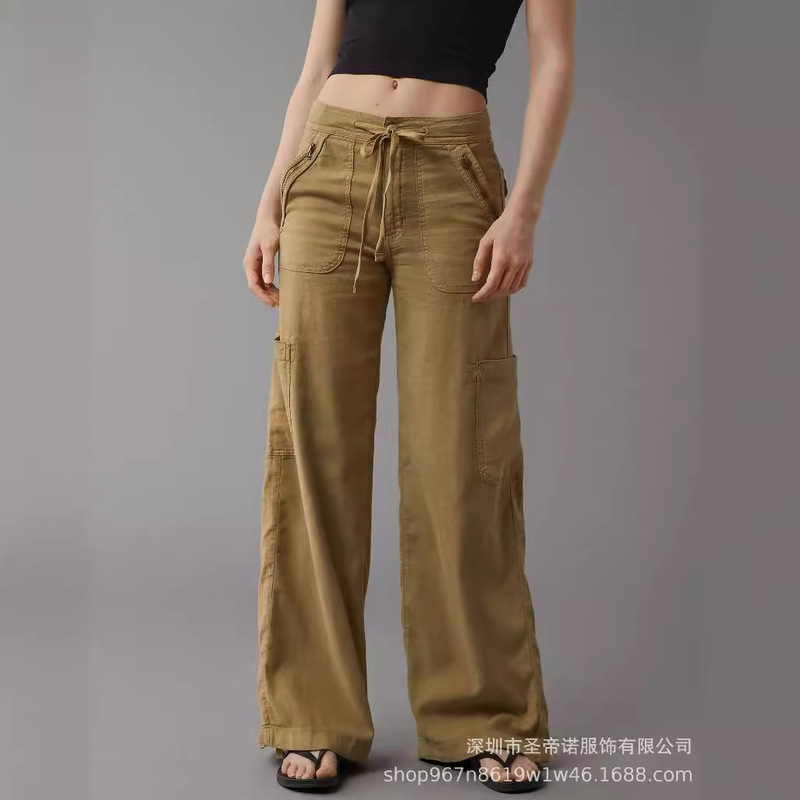 2024 Summer Explosions Cross-border European and American Temperament Elegant Saint Dino Fashion Trend Women's Denim Cotton and Linen Wide Leg Trousers