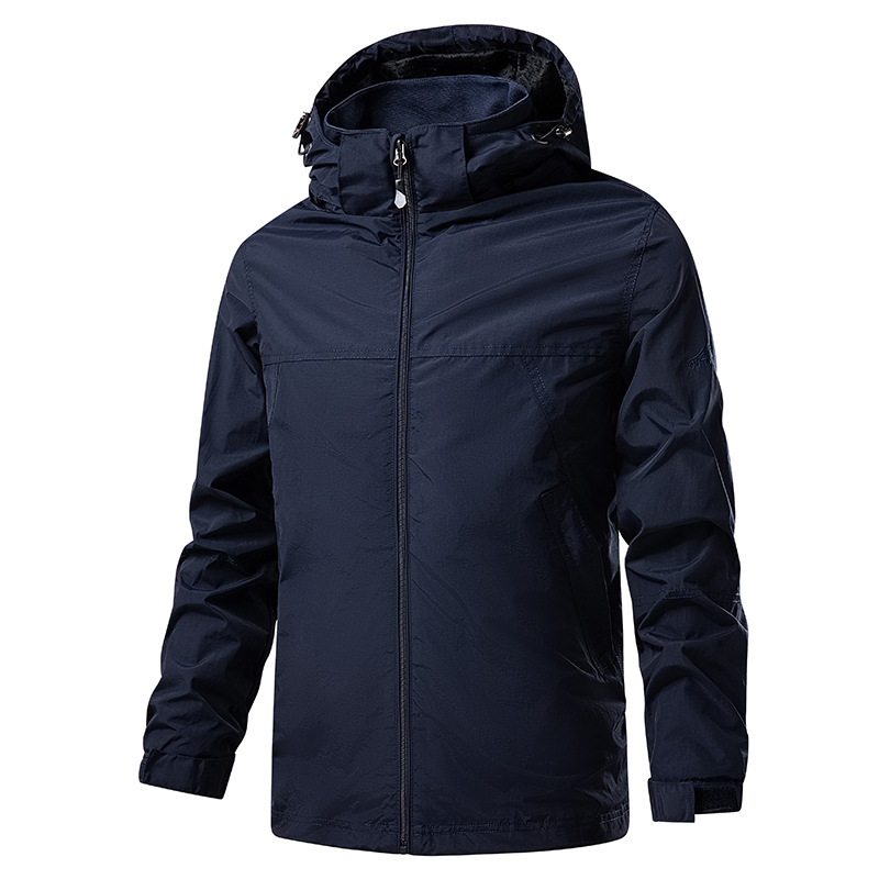Montaña al aire libre traje de asalto pareja chaqueta casual chaqueta con sombrero de color combinado chaqueta transpirable impermeable chaqueta de montaña