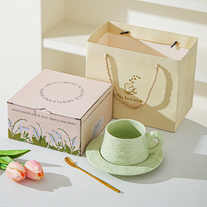 Tazas de café de cerámica de piedra de alta calidad, platos de oficina, tazas de café lujosas, copas de desayuno, regalo de mano.