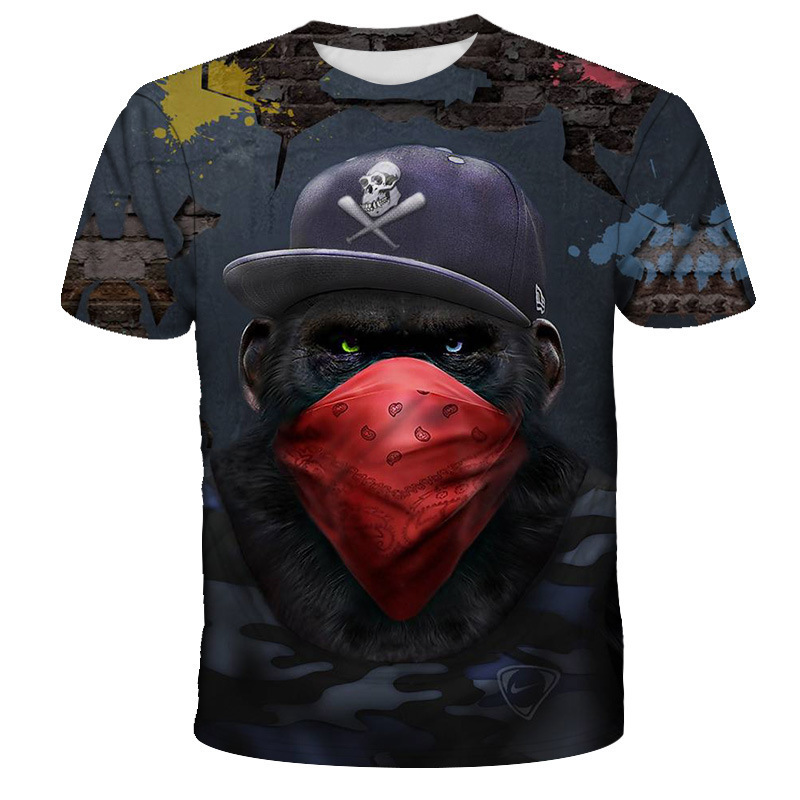 Cross-border Foreign Trade Summer Fashion plus size Orangutan Series 3D Digital Printing Loose Round Neck Couple Short-sleeved T-shirt