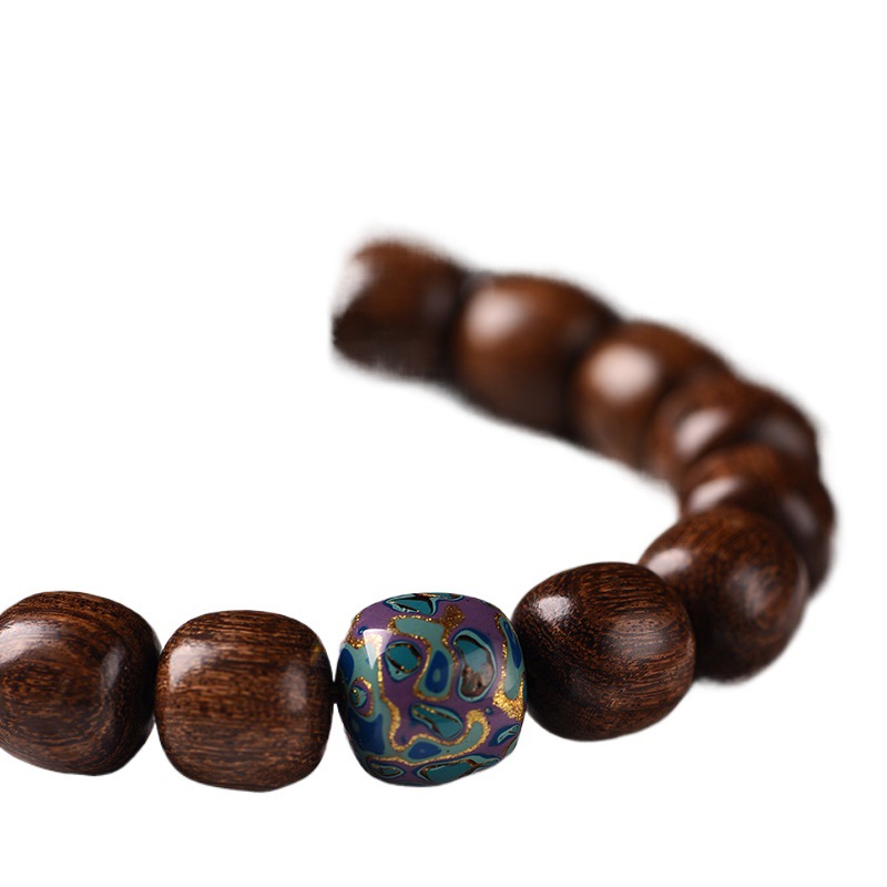 rosary with round beads golden sandalwood walnut