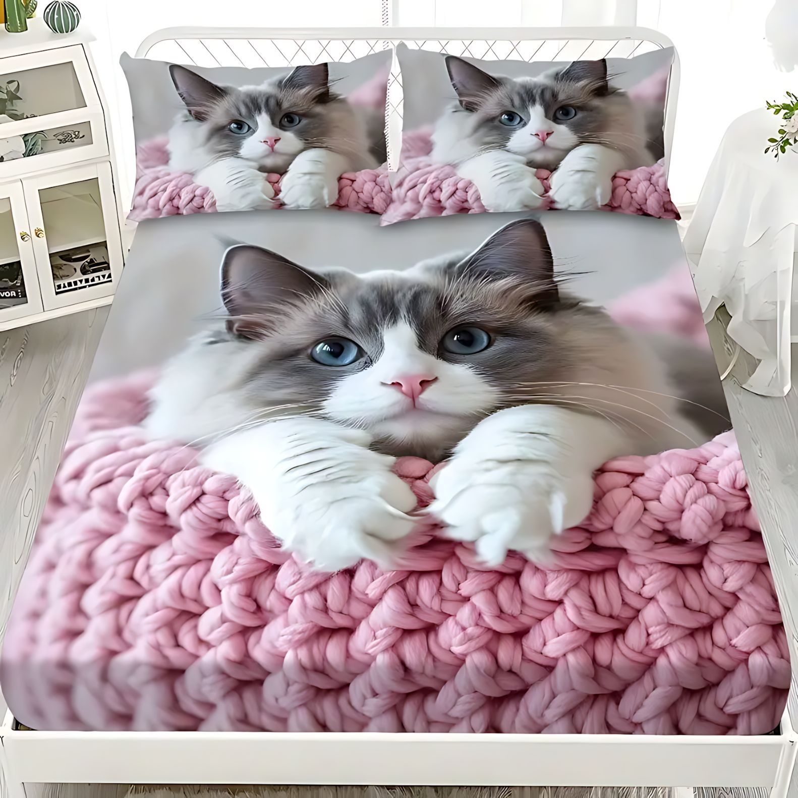 TEMU / JIT lindo gato 3D impresión digital cama cama cama cama de cama kit fuente de fábrica para dibujar puede hacer