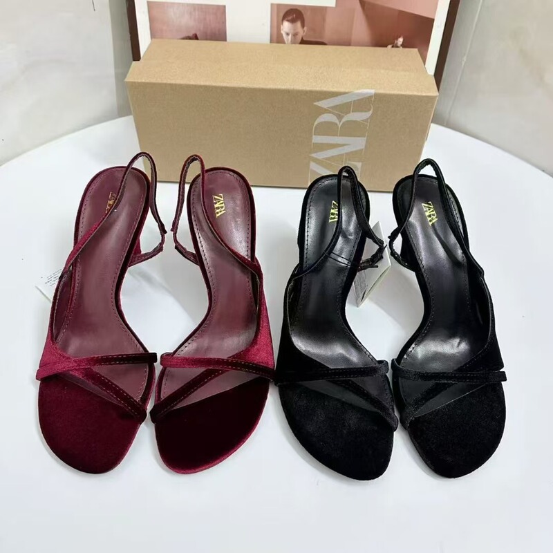Za2025 New Style Thin-Strap Leather High-Heeled Sandals with Woven Strap Decoration, Elegant and Versatile Za2025 New Style Thin-Strap Leather High-Heeled Sandals with Woven Strap Decoration, Elegant and Versatile