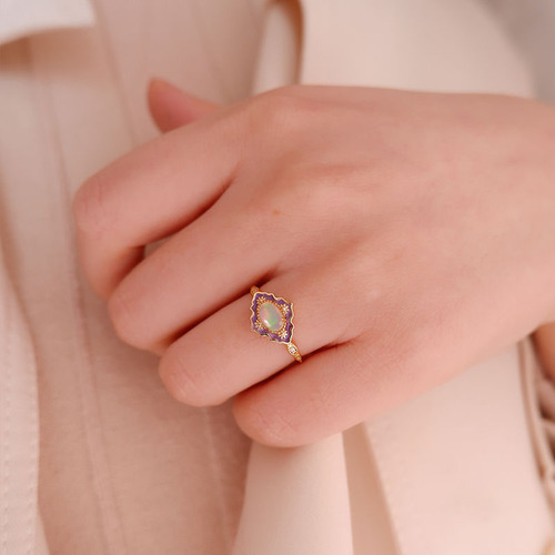 Lily Pad - New Oil Painting Series Opal Ring for Women, Retro High-End Original Design Ring, Gold-Plated