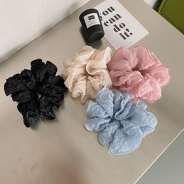 Korean Style Fashionable Solid Color Pleated Large Intestine Hair Ring Pleated Fabric Intestine Hair Rope Large Ponytail Rubber Band Hair Accessories Ladiespicture3